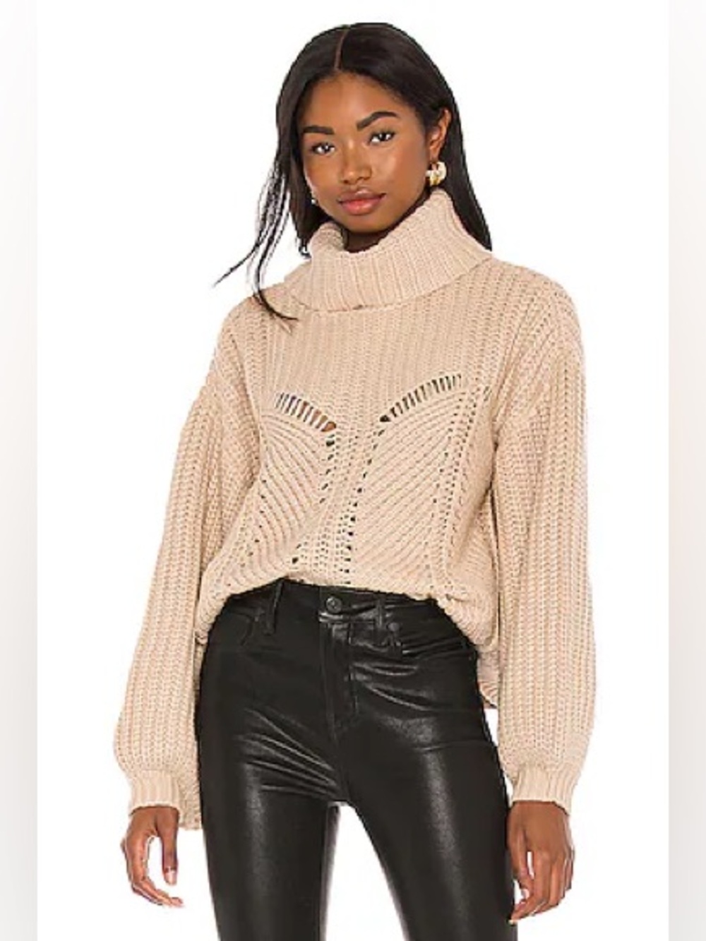 525 America Faux Corset Oversized Pullover Sweater Oat Turtleneck Pointelle Rib